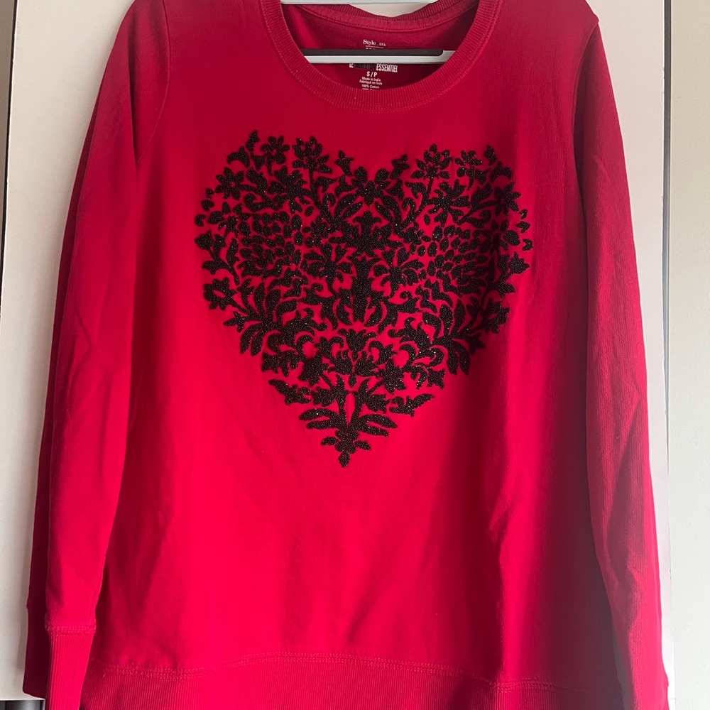 Red 100% cotton top with beaded heart